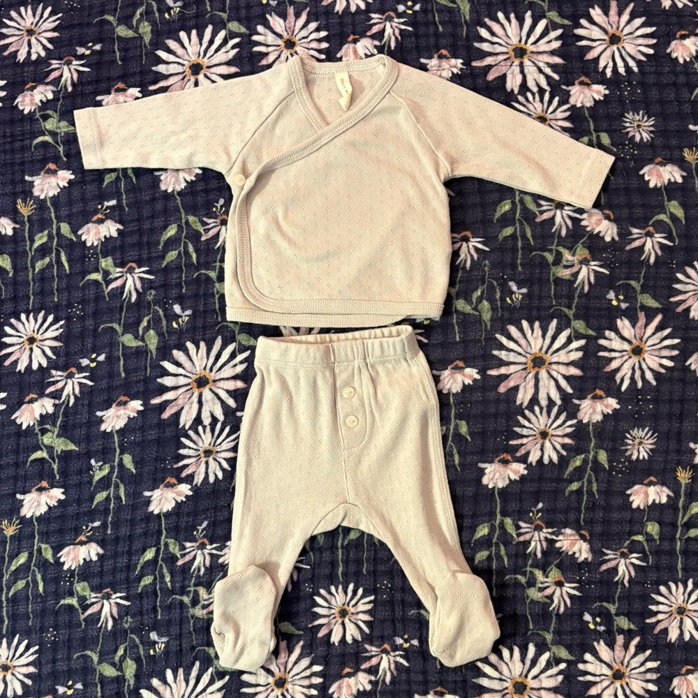 Quincy Mae Cream Baby Wrap Top and Footed Pants Set